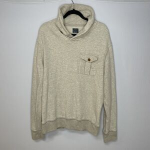 J Crew Sweater Men Large Beige Long Sleeve Pullover Vintage Fleece Cowl Neck